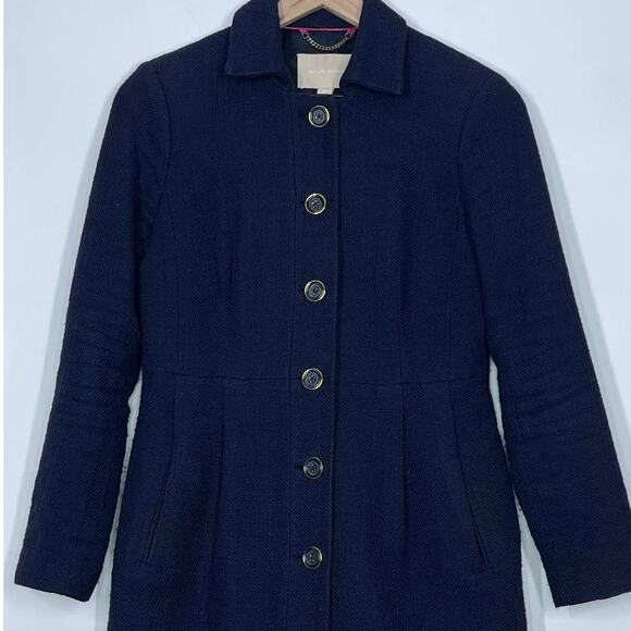 Banana Republic Navy Coarse Cotton Weave Button Front Overcoat Women's XS - Picture 3 of 10